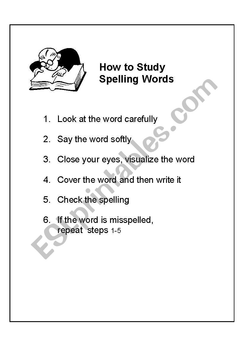 How to study spelling worksheet