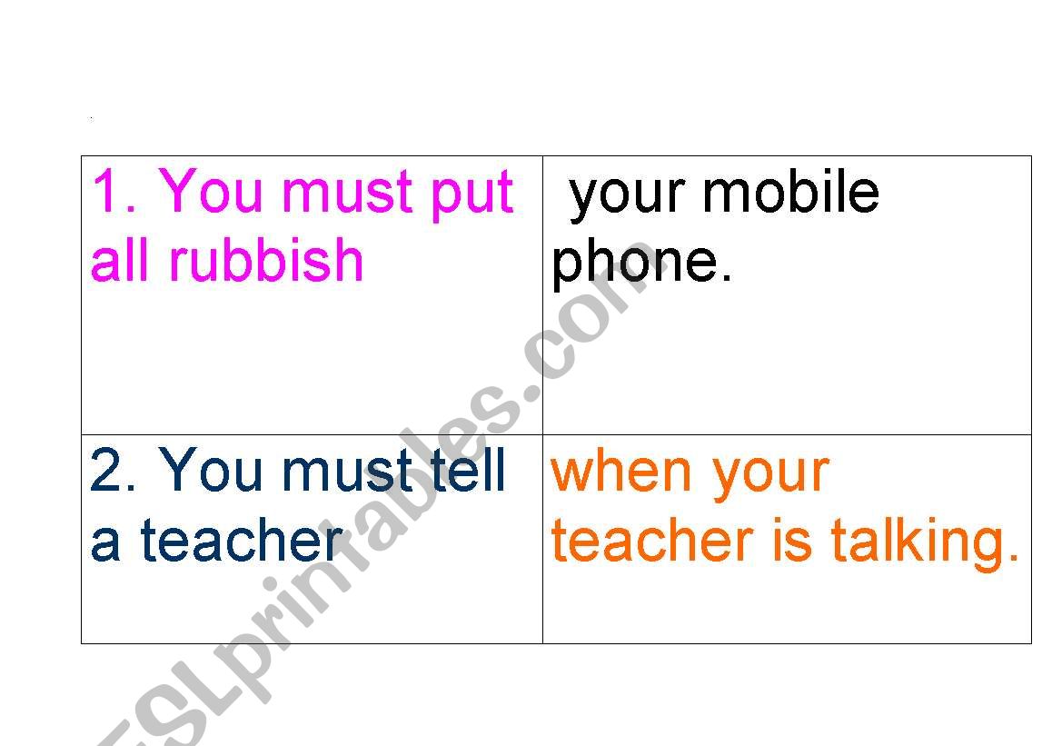 rules at school worksheet