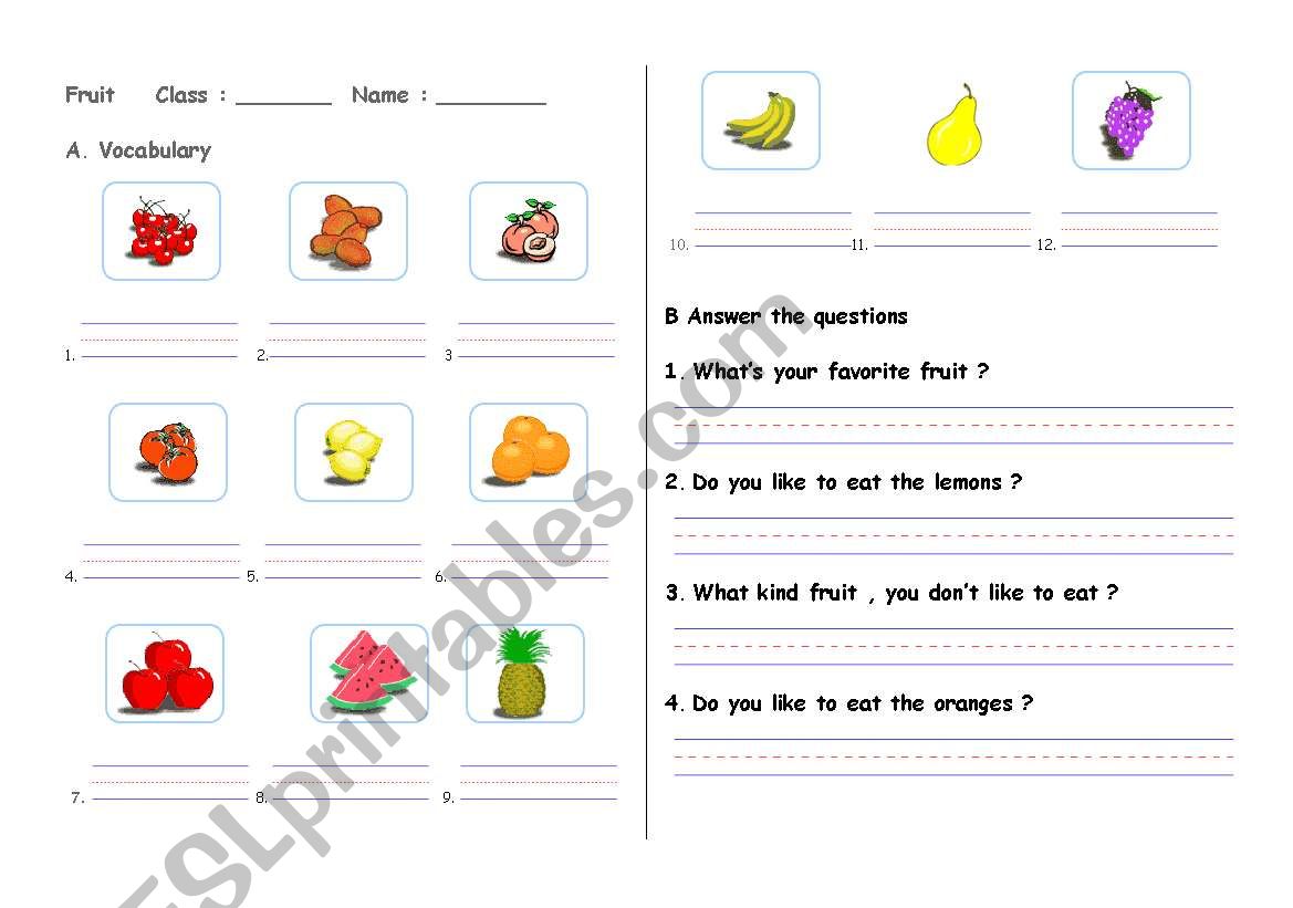 About the Fruit worksheet