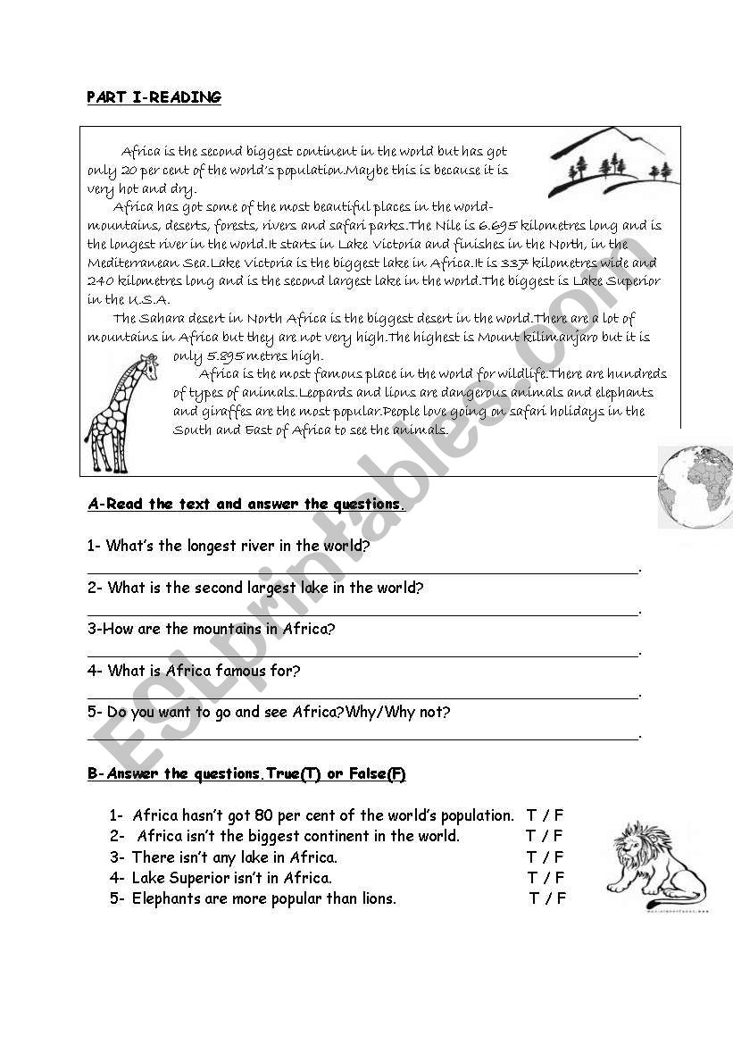 reading passage  worksheet