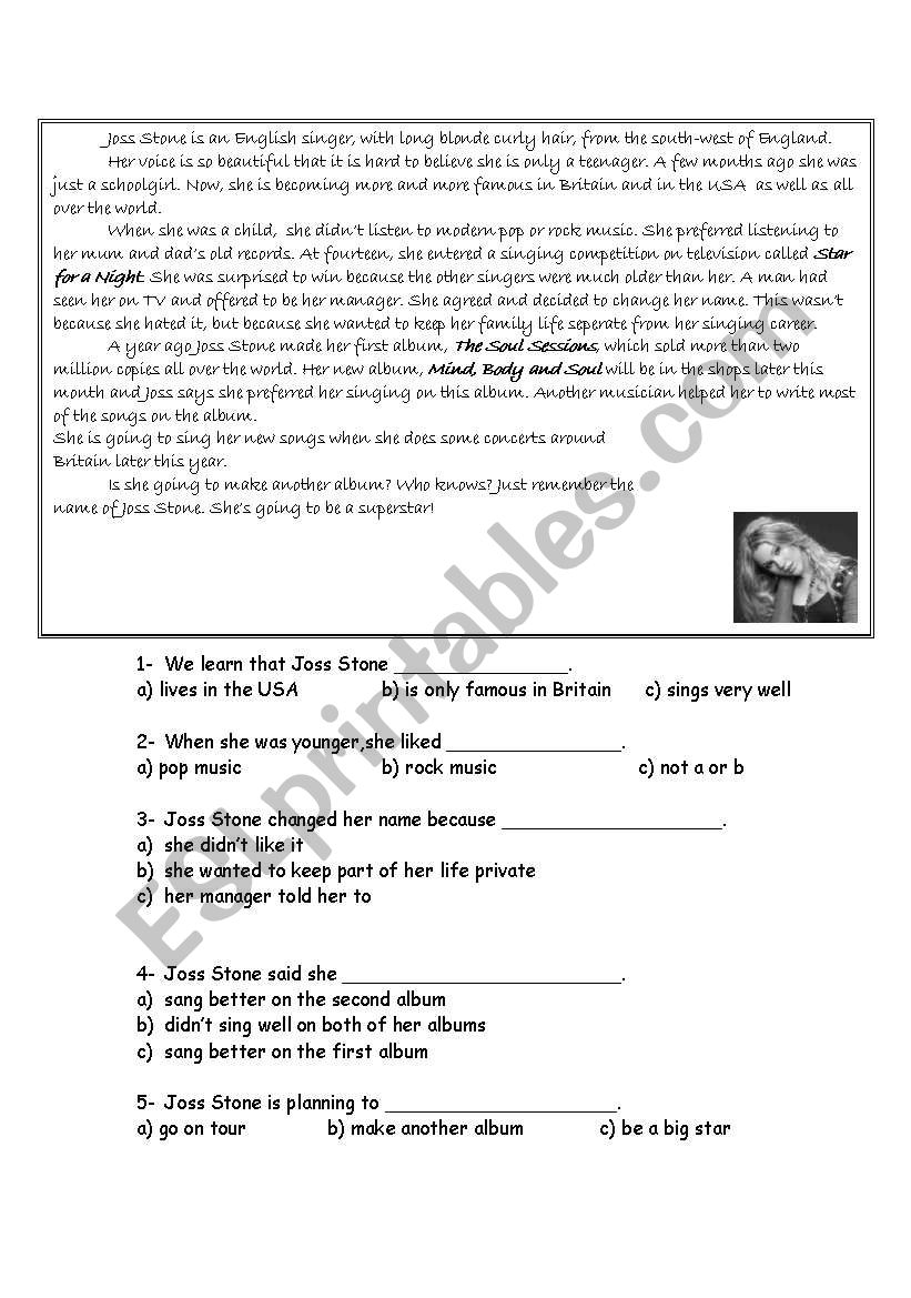 reading worksheet