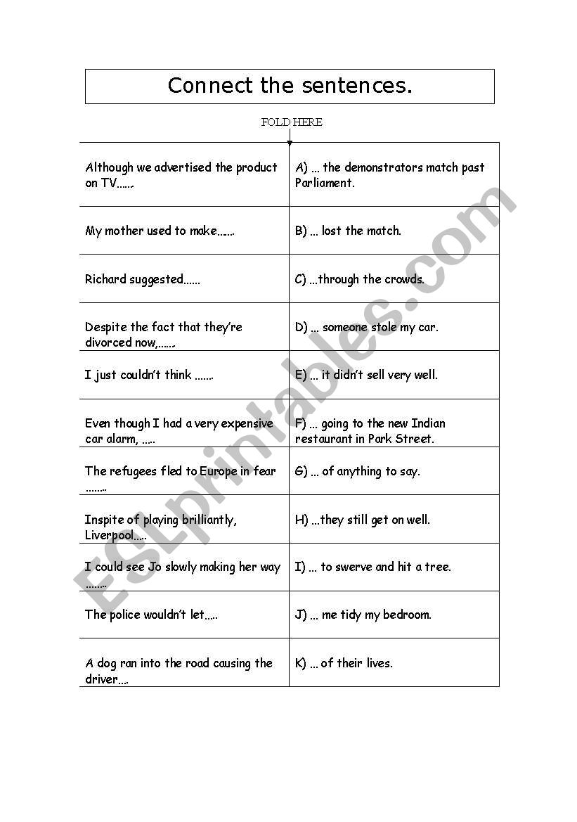 Connect the sentences worksheet
