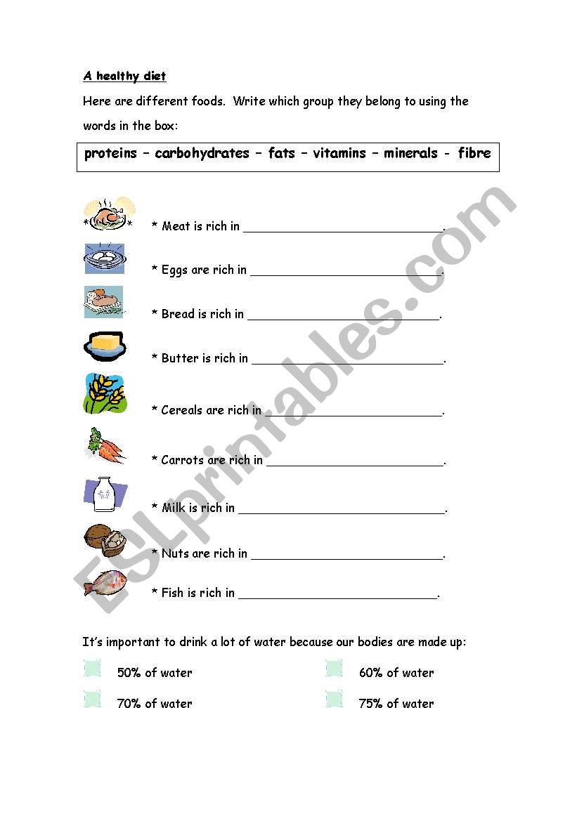 A healthy diet 01 worksheet