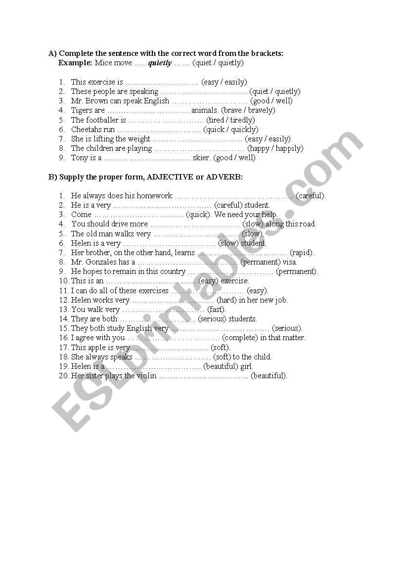 Adjectives and Adverbs worksheet