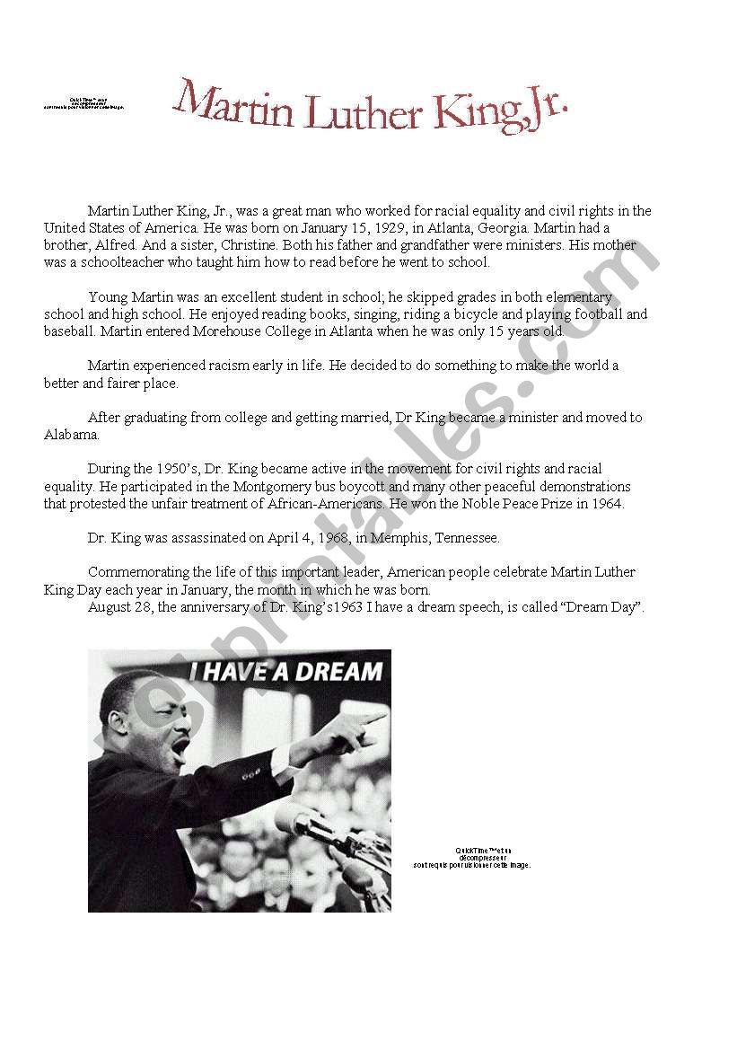 Martin Luther King, Jr. worksheet