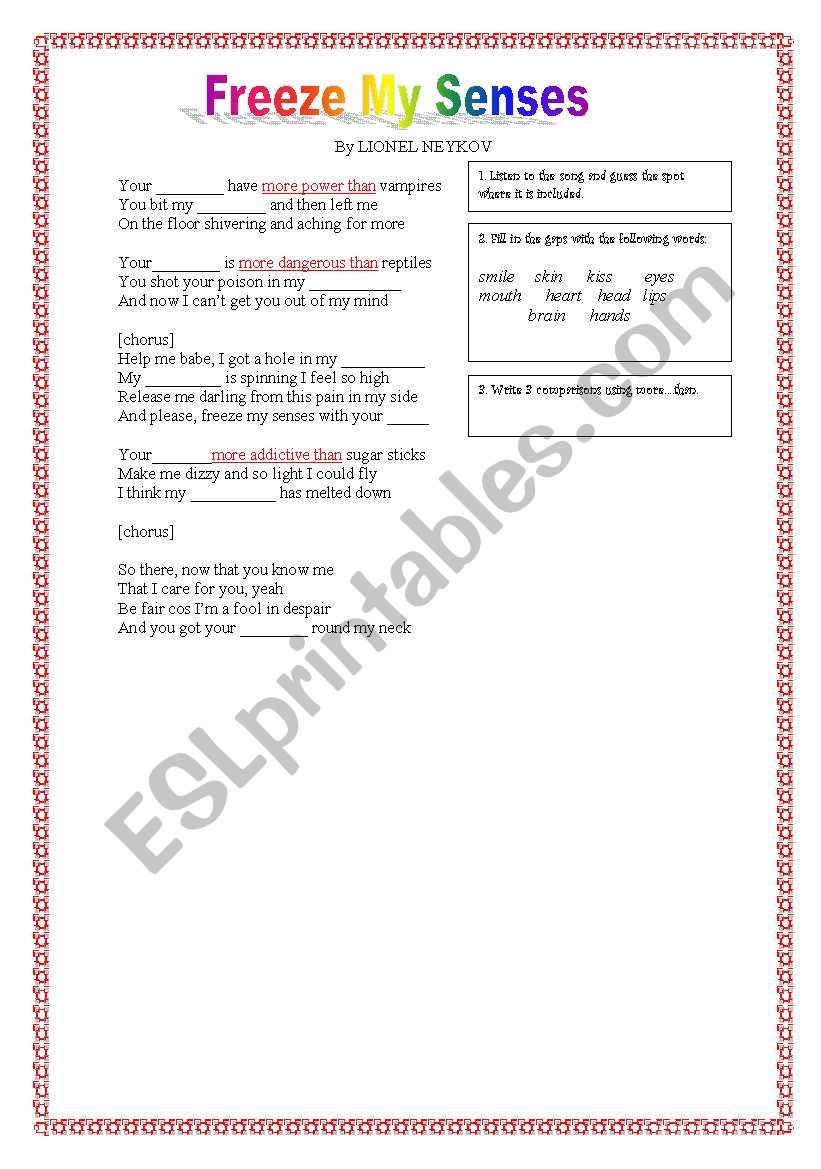 Song: Freeze my senses worksheet