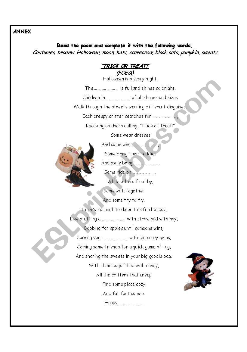 Halloween poem worksheet