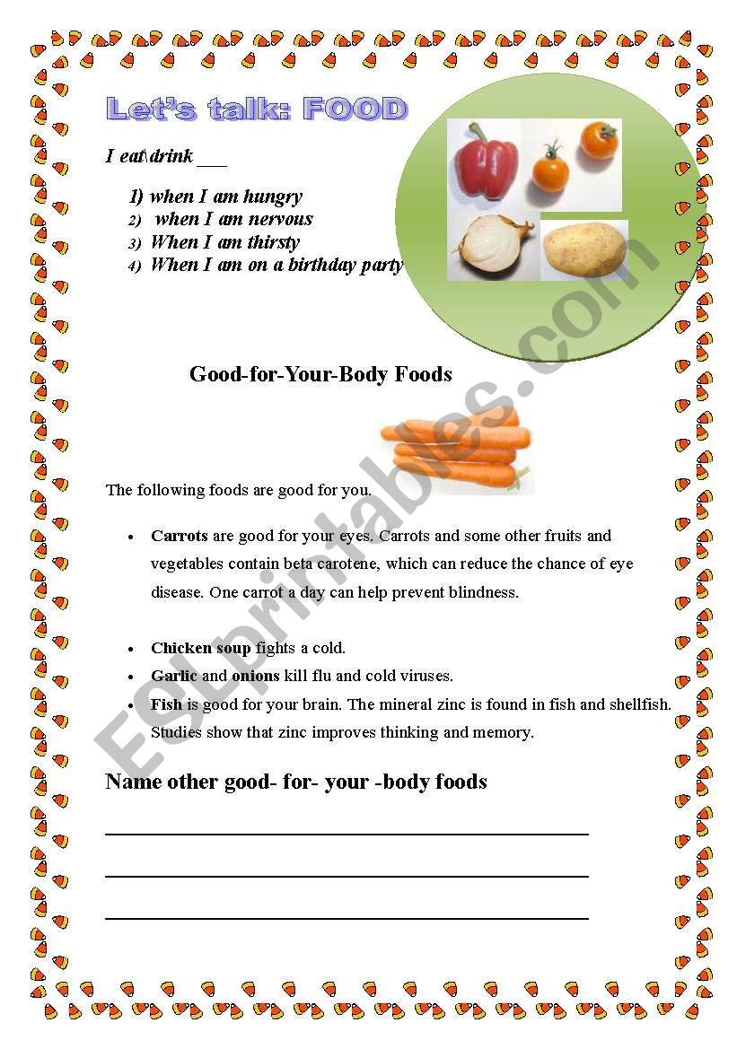 Lets talk: FOOD worksheet