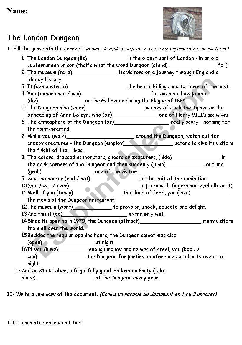 Test on English tenses worksheet