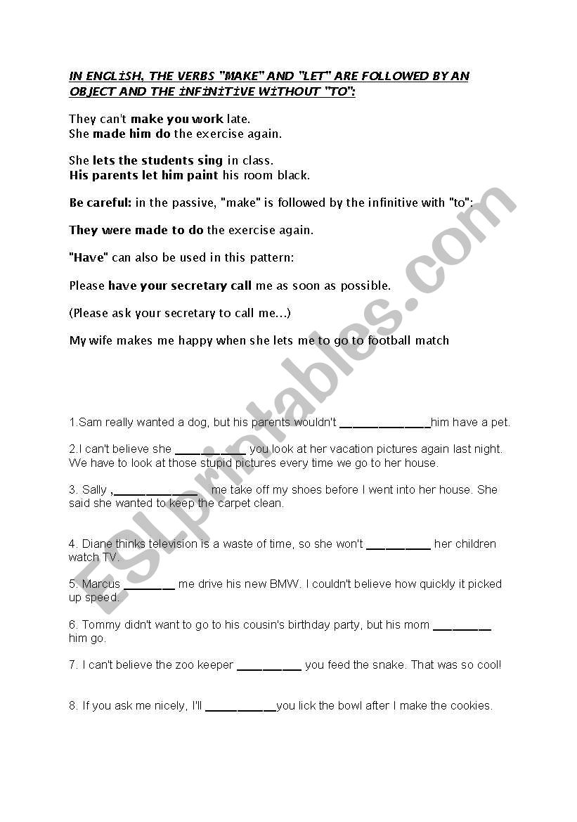 make and let  worksheet