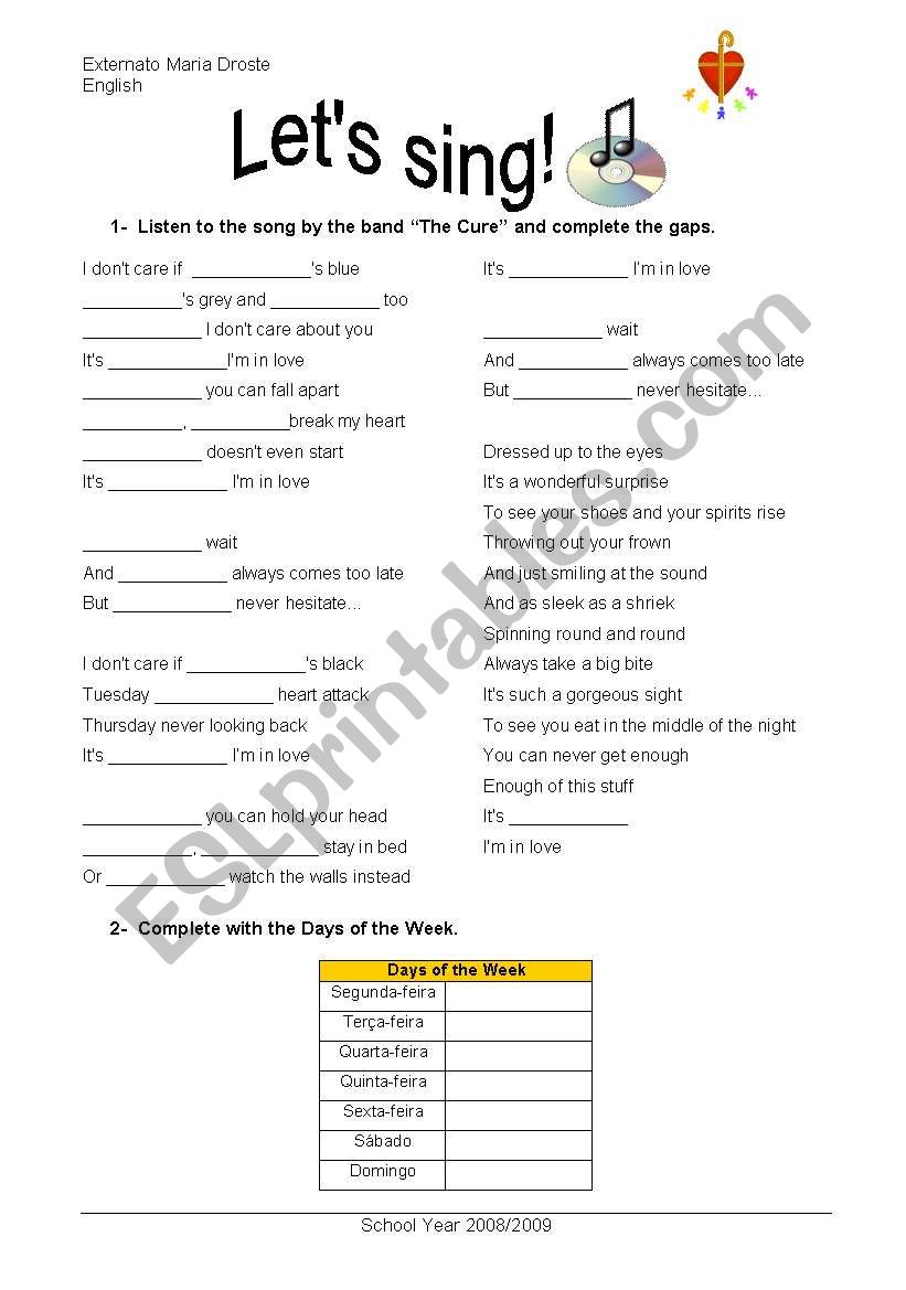 Days of the Week worksheet