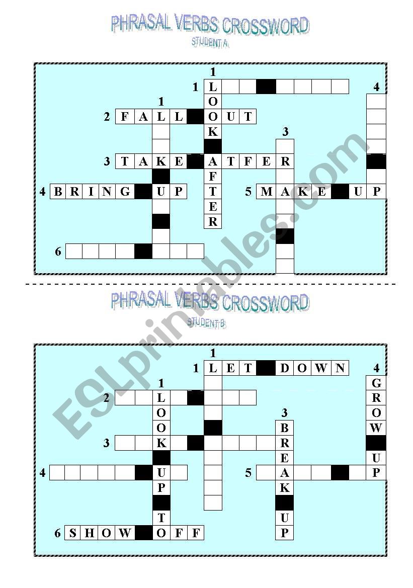 Phrasal Vers Crossword worksheet