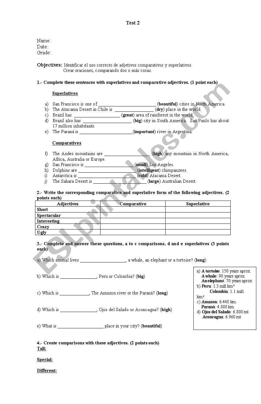 Comparatives and Superlatives worksheet