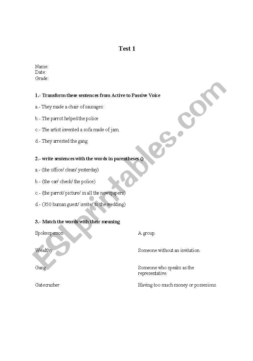 Active and Passive Voice worksheet