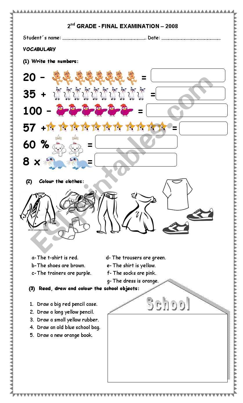 Test 2nd Grade  worksheet