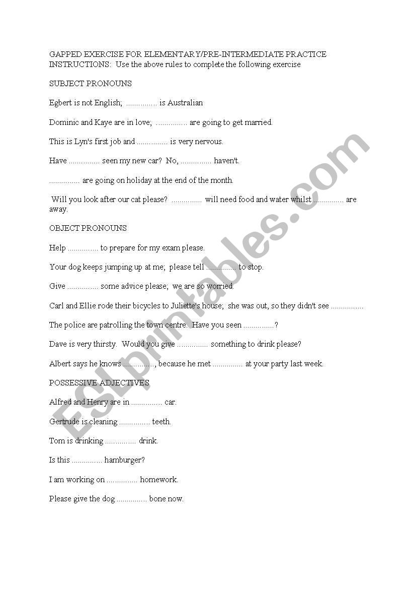 subject and object pronouns worksheet