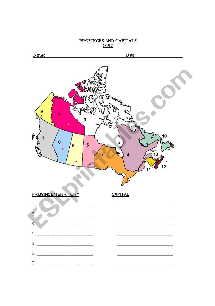 Label Canadian Provinces and Capitals