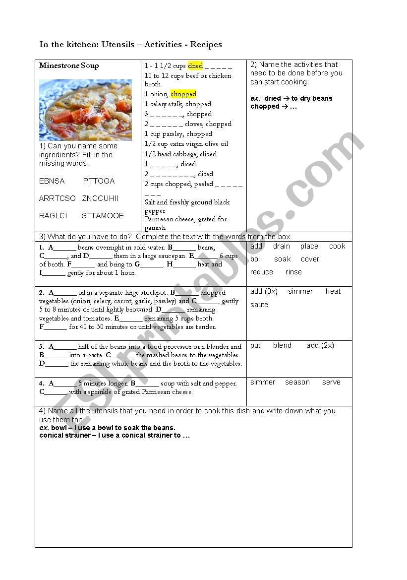 Recipes worksheet