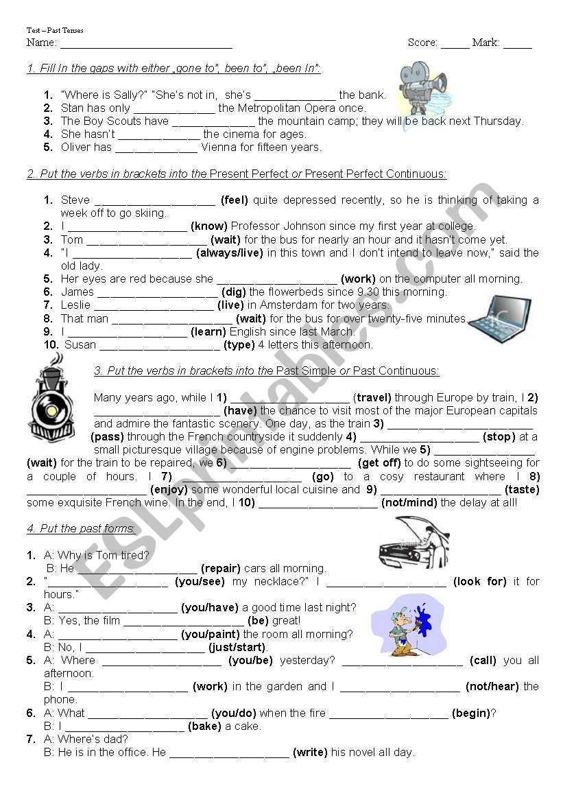 PAST TENSES EXERCISES IN THE FORM OF TEST