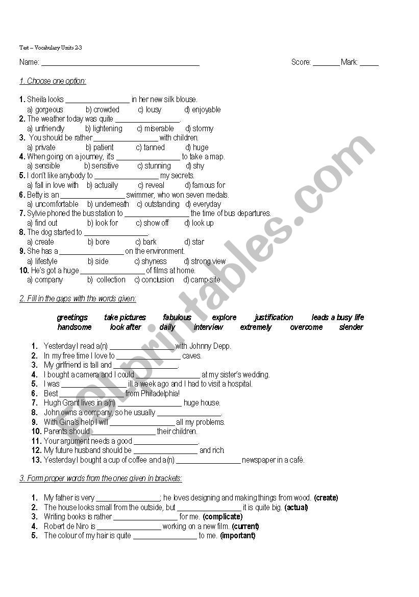 VOCABULARY EXERCISES worksheet