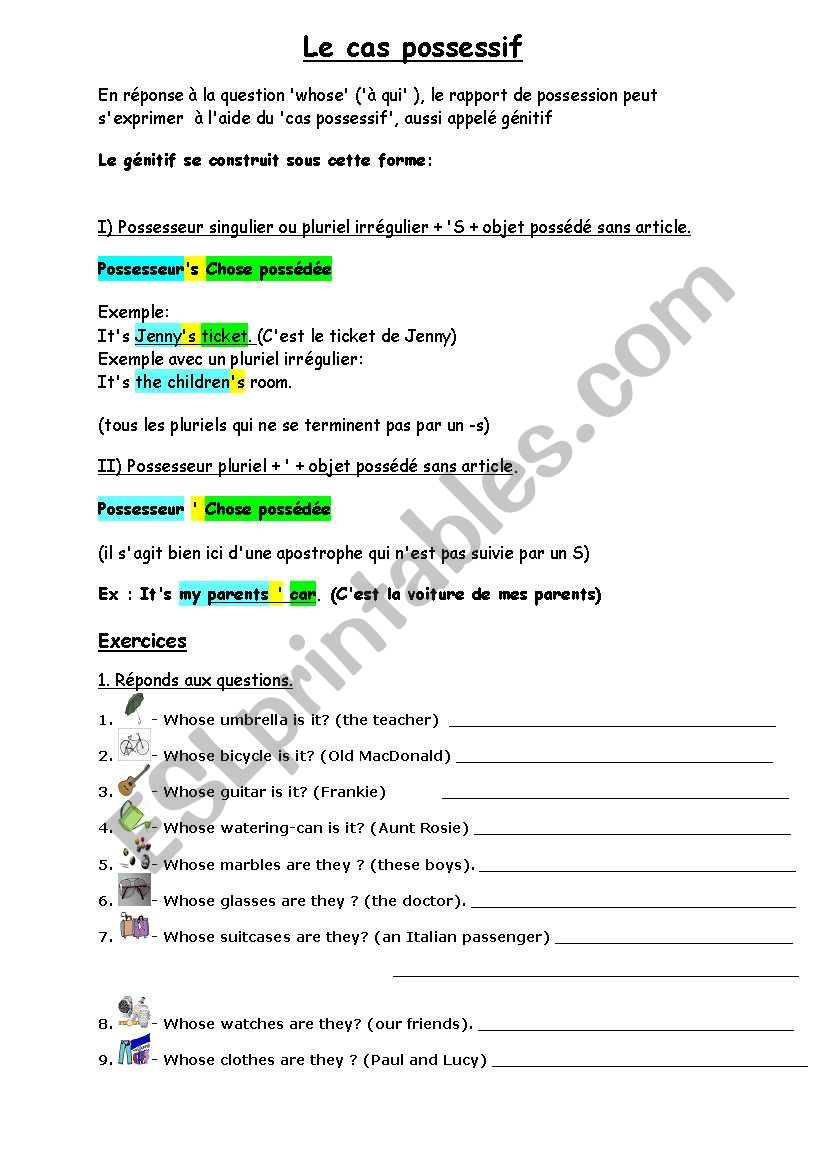 Possessive case worksheet