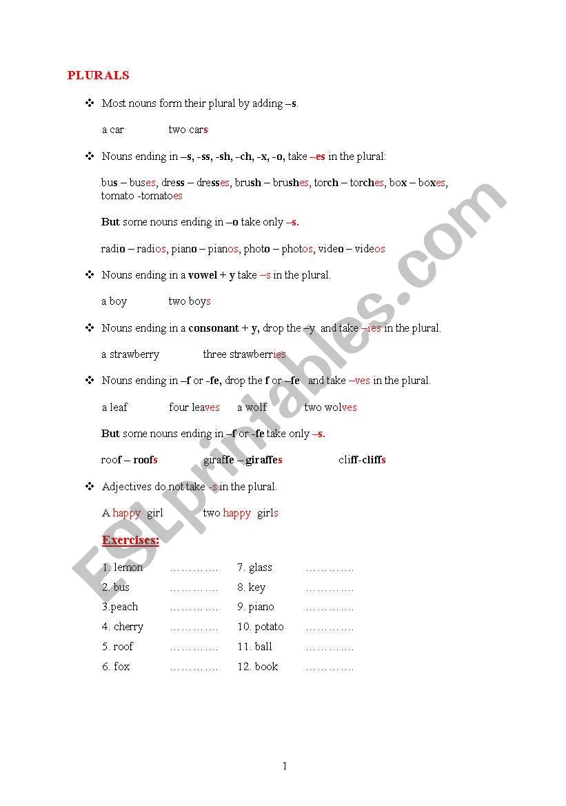 Plural Nouns worksheet