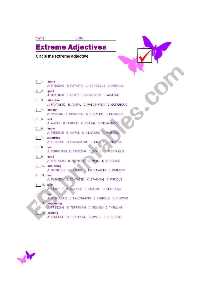 Extreme adjectives-KEY worksheet