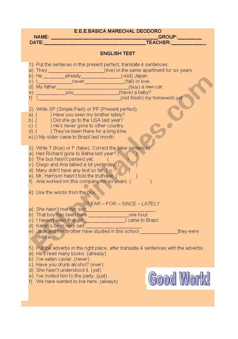 PRESENT PERFECT worksheet