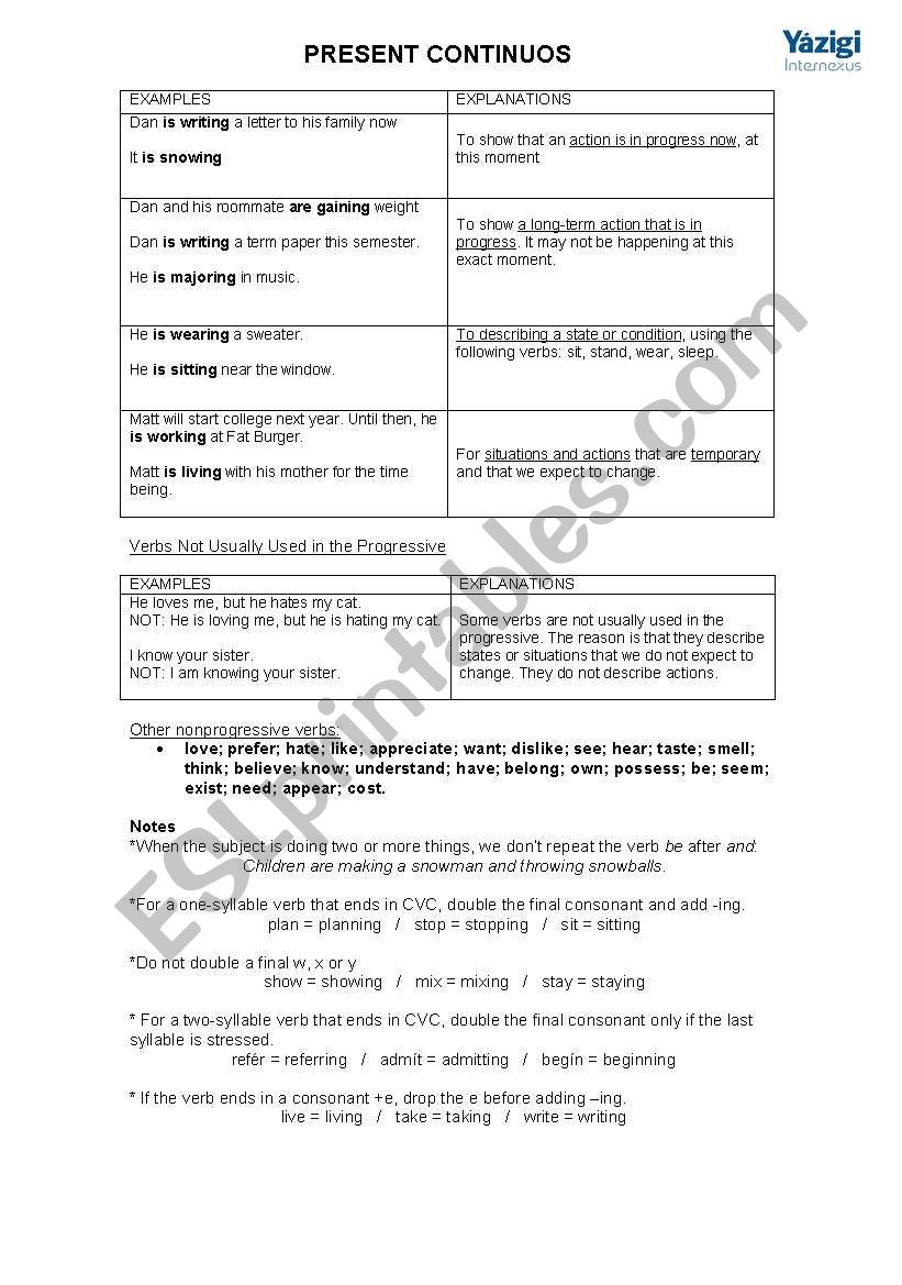 Present Continuous  worksheet