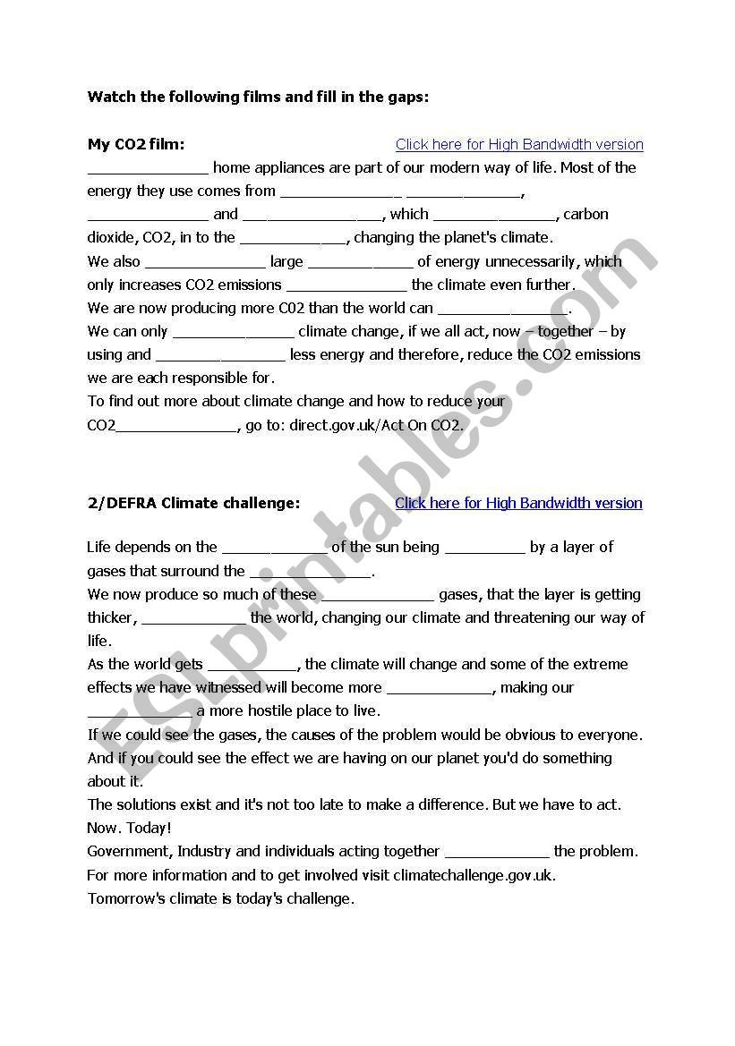 DEFRA climate change worksheet