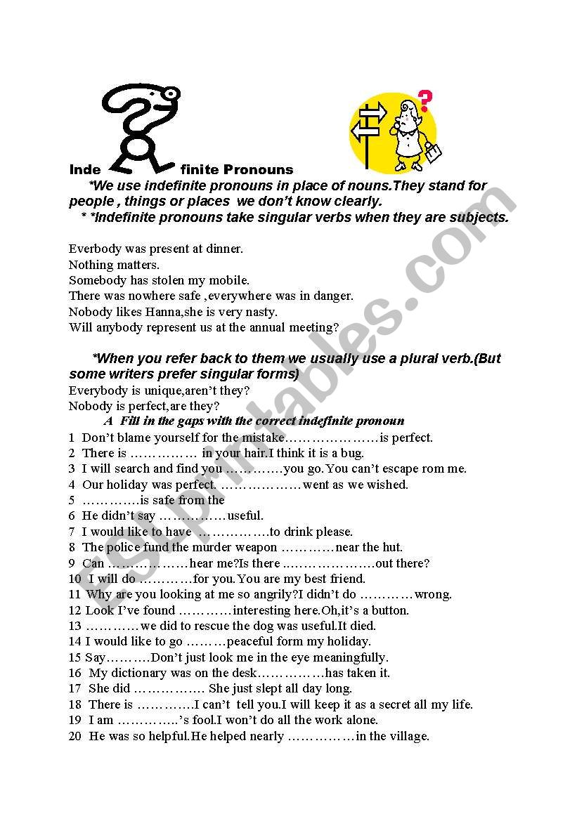 indefinite pronouns worksheet