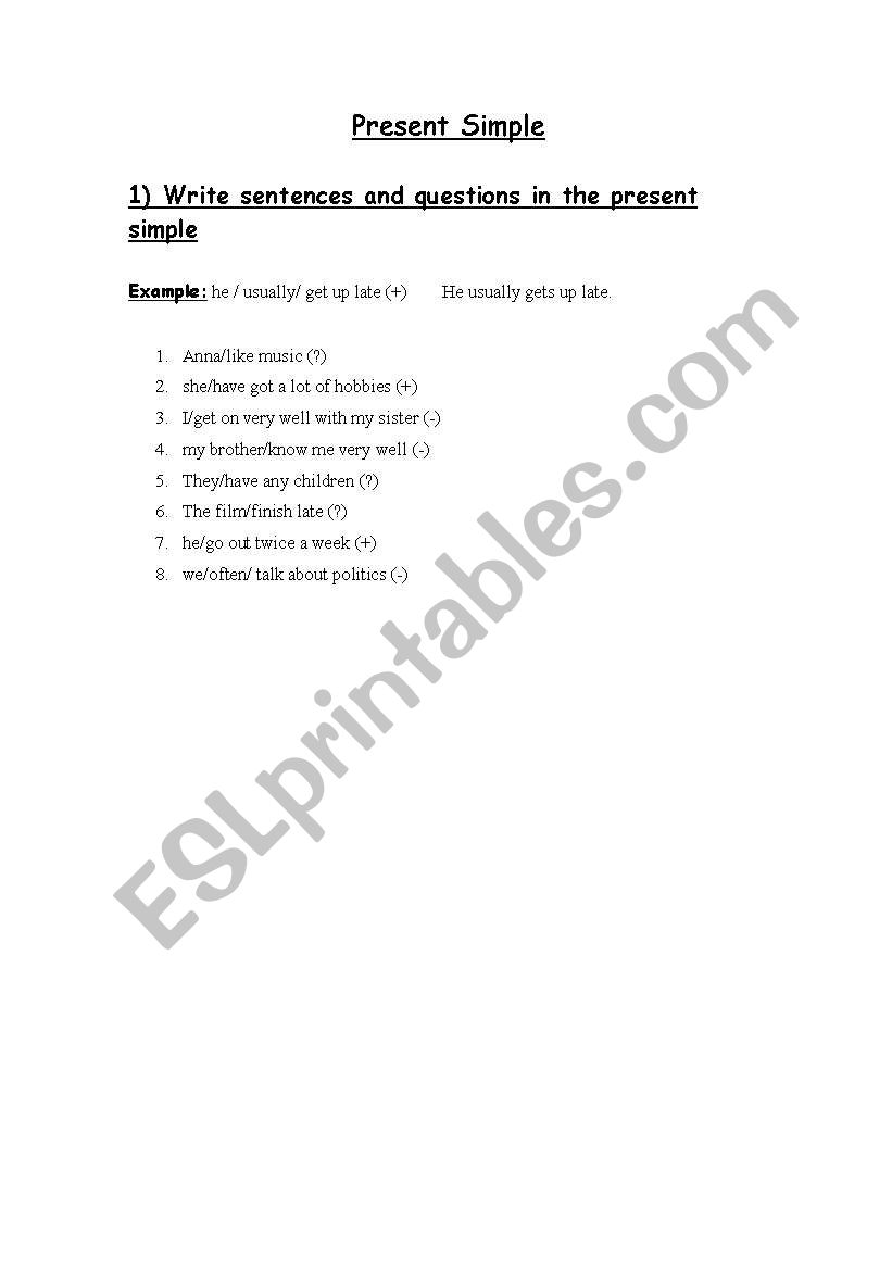 present simple worksheet