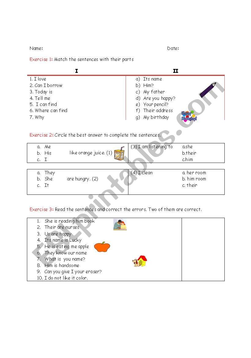 Pronouns worksheet