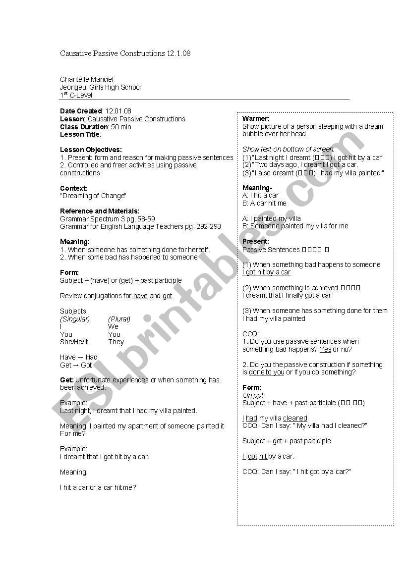 Causative Passive Constructions Lesson Plan