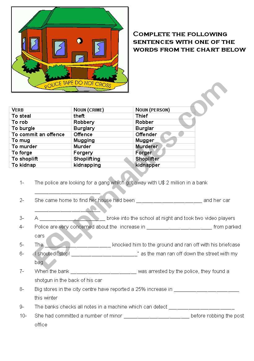 Crime part 2 worksheet