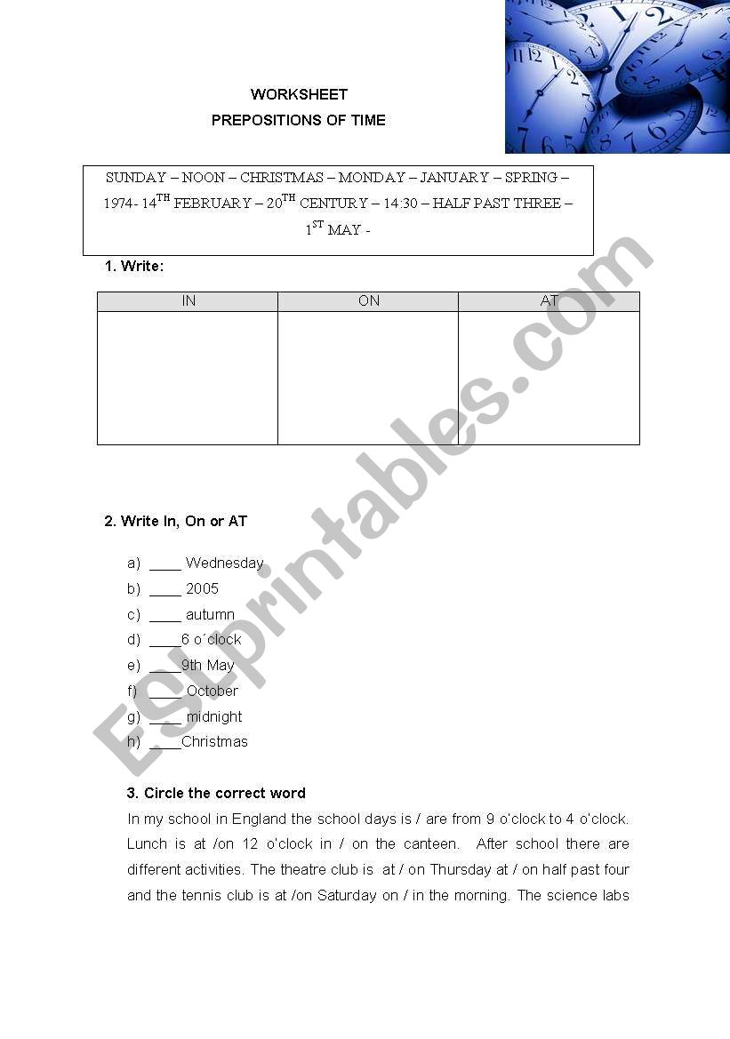 Prepositions of time (exercices)