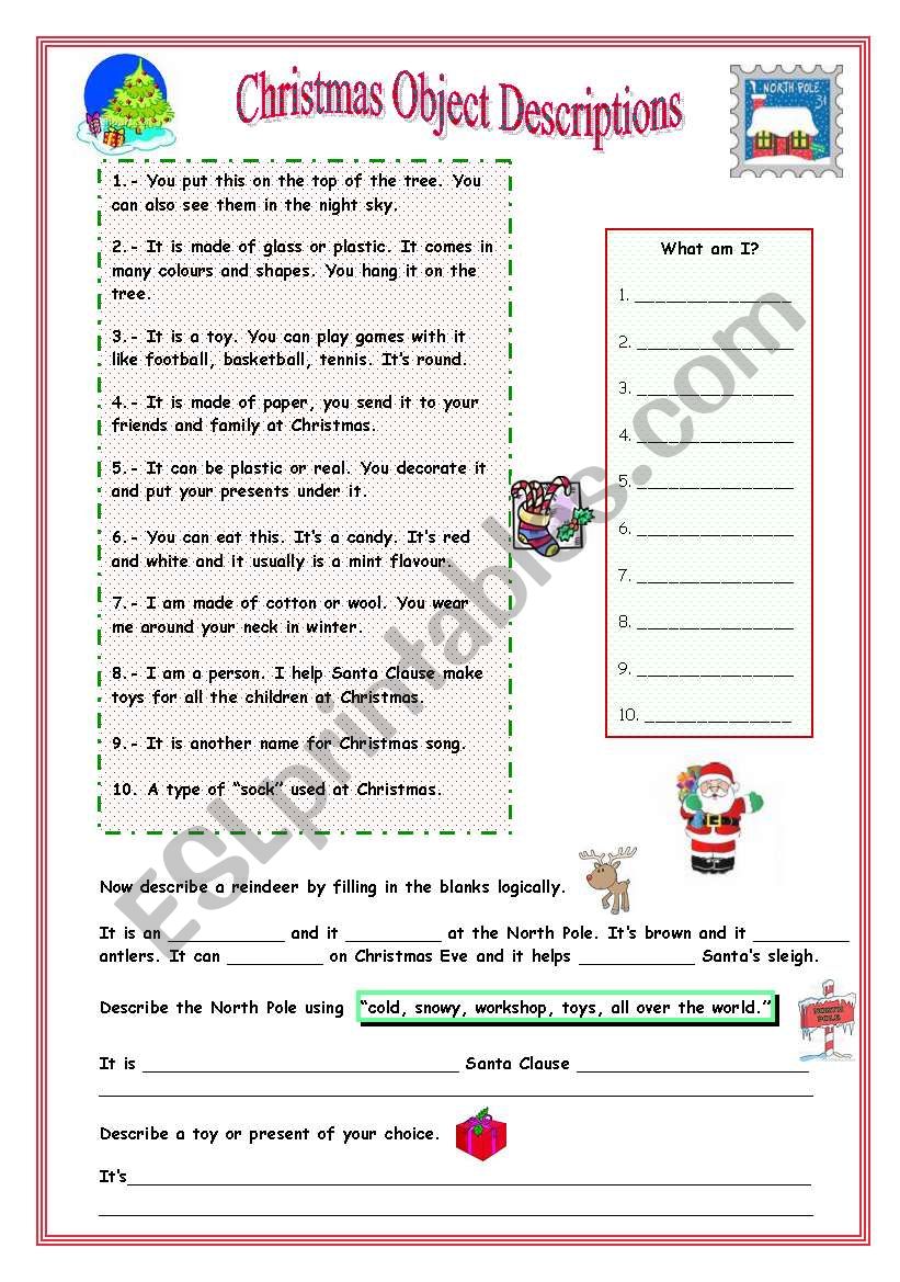 Christmas Object Description worksheet