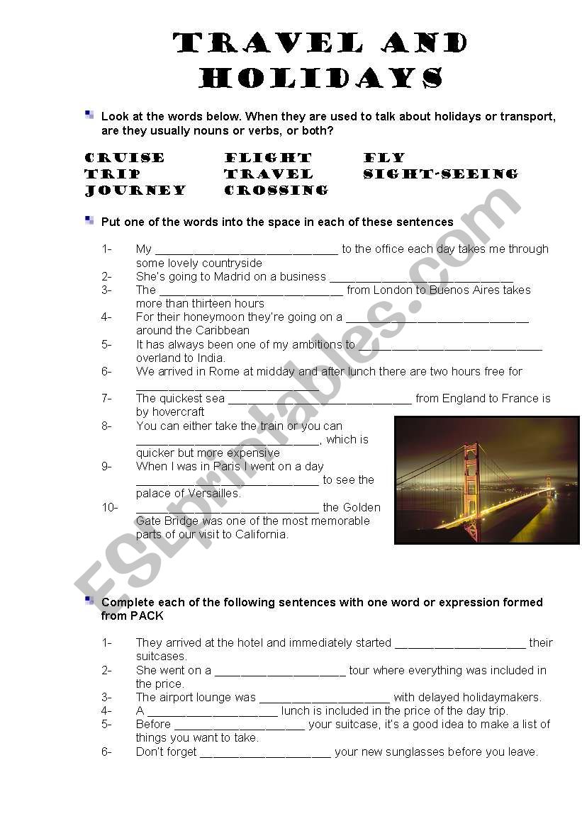 TRAVEL AND HOLIDAYS worksheet