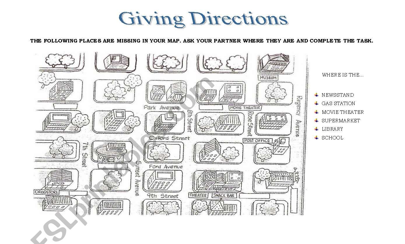 Giving Directions - part 1 worksheet