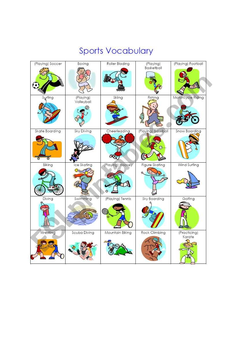Sports Vocabulary with Cross-word puzzle 1
