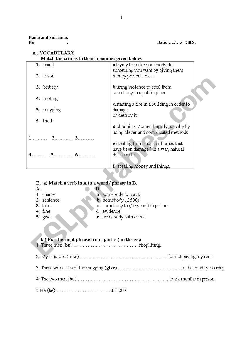  crime and punishment grammar and vocabulary ( exam - test model)