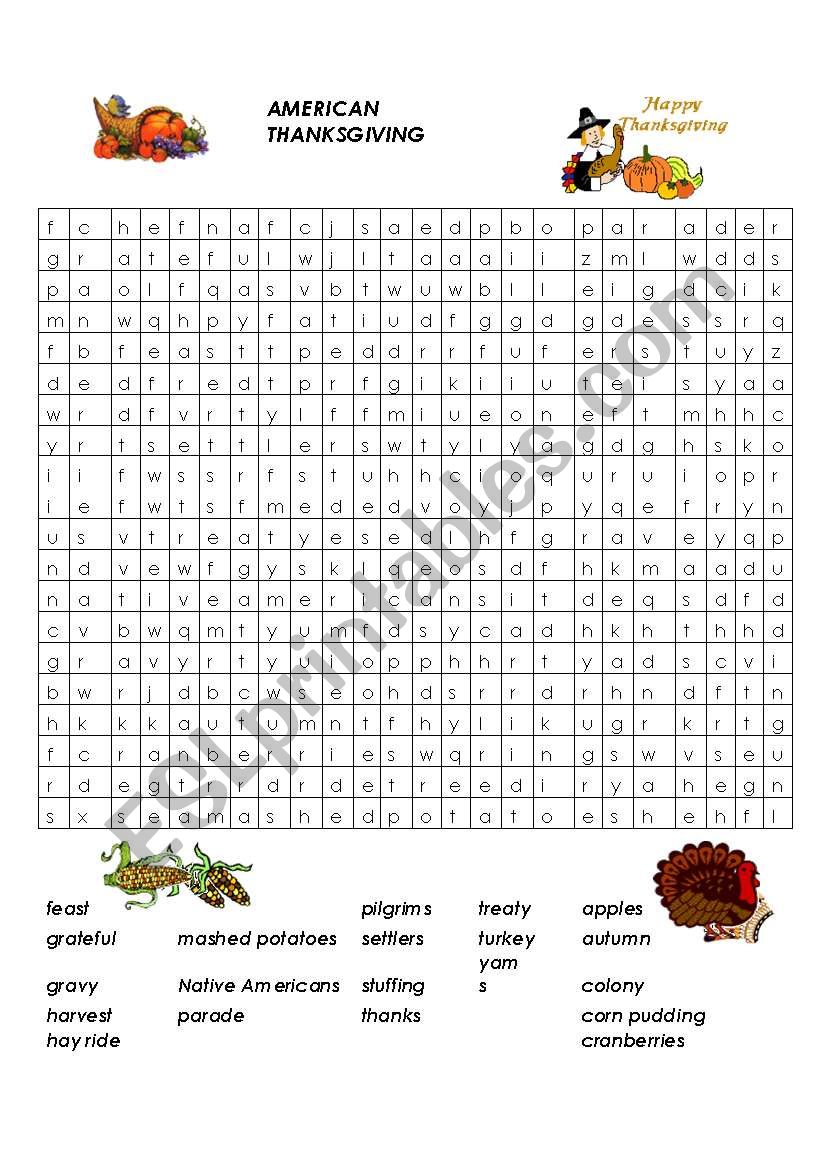 American Thanksgiving Word Find 