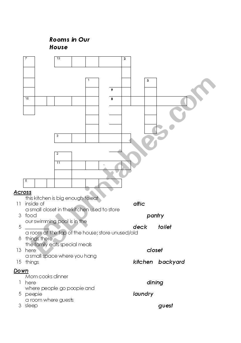 Rooms in an American House worksheet