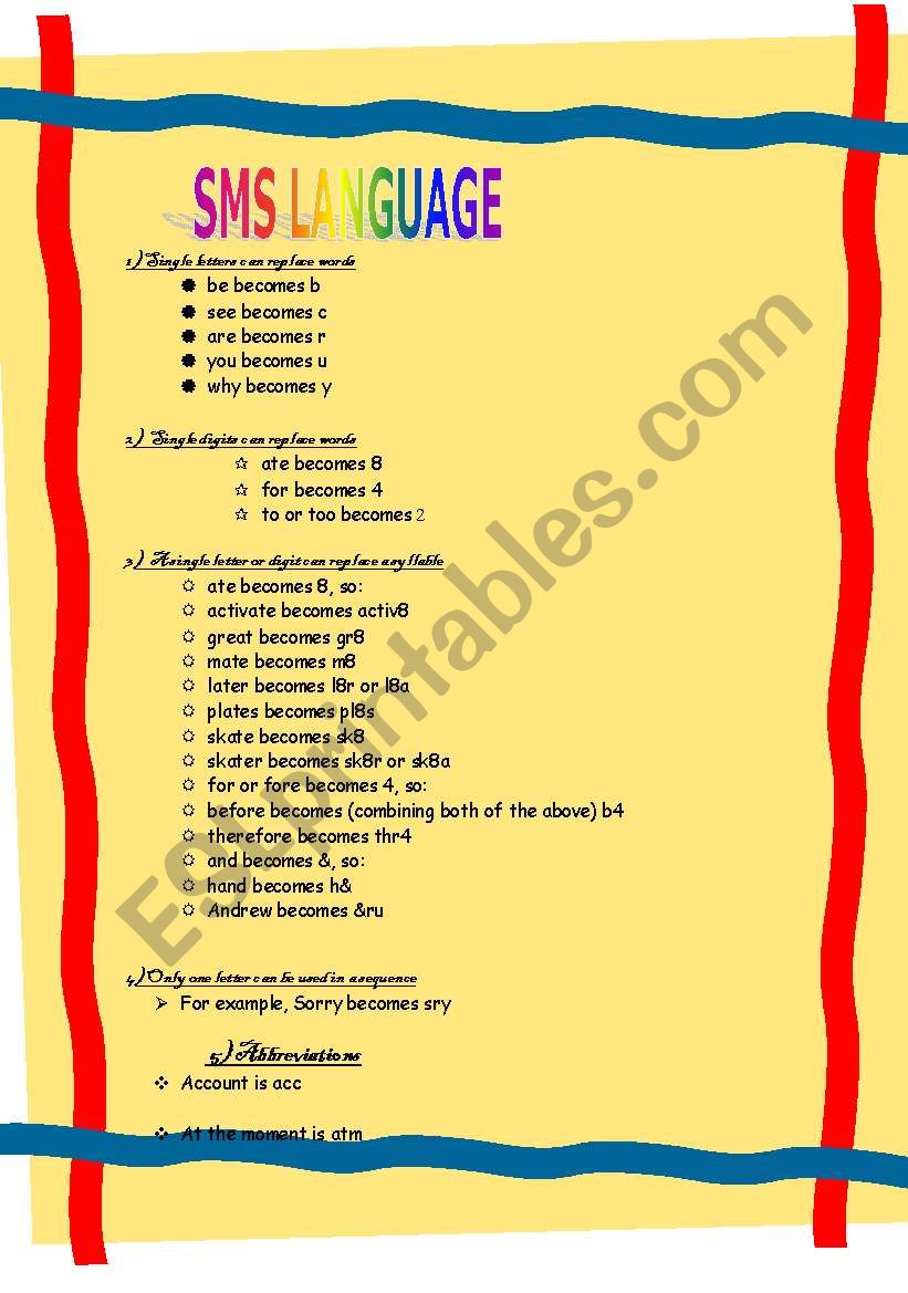Sms language worksheet
