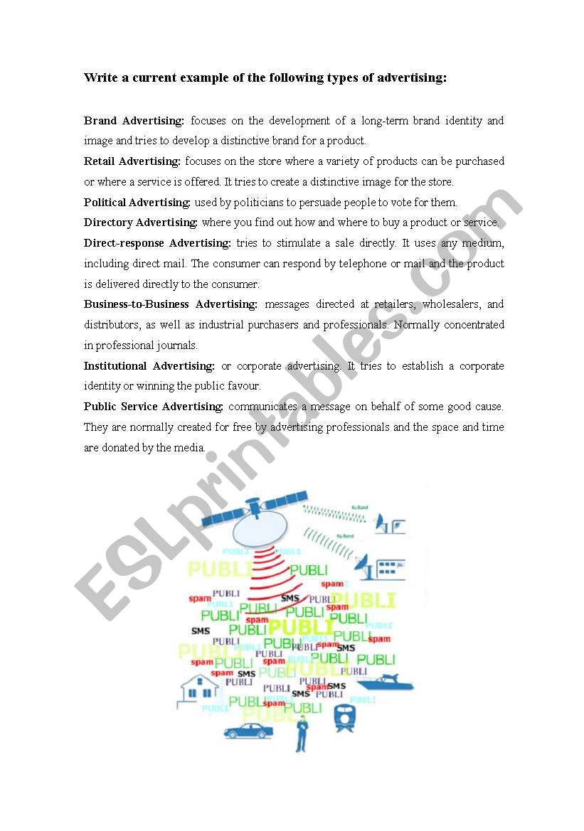 TYPES OF ADVERTISEMENTS worksheet