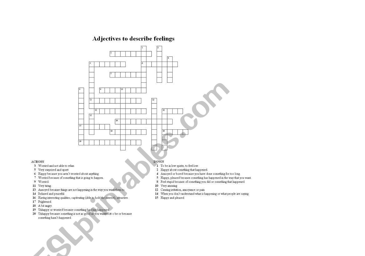 Adjectives to describe feelings with solution - crossword