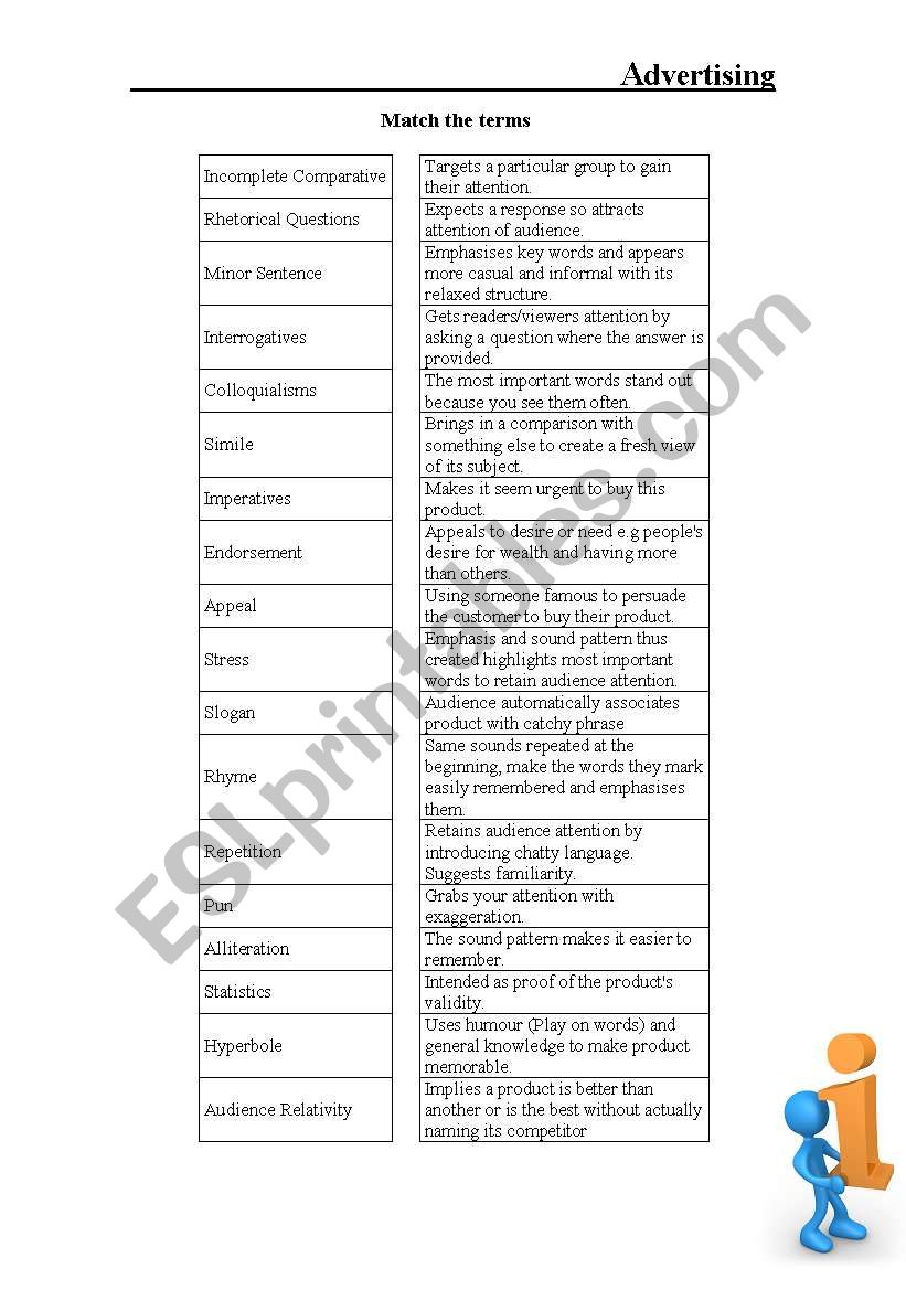 THE LANGUAGE OF ADVERTISING worksheet