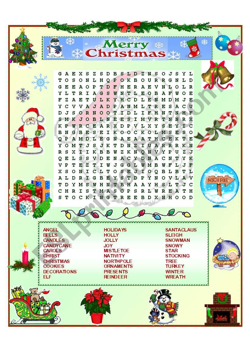 CHRISTMAS wordsearch worksheet