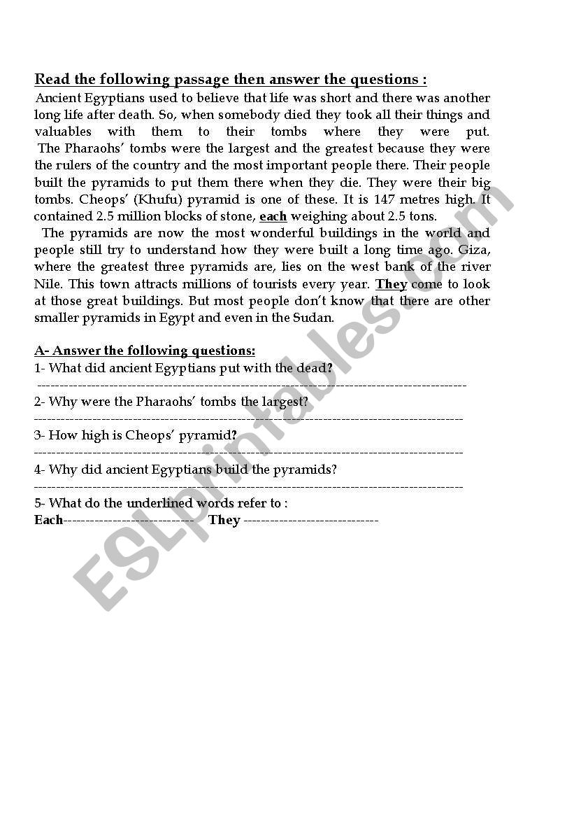 Ancient Egyptians worksheet