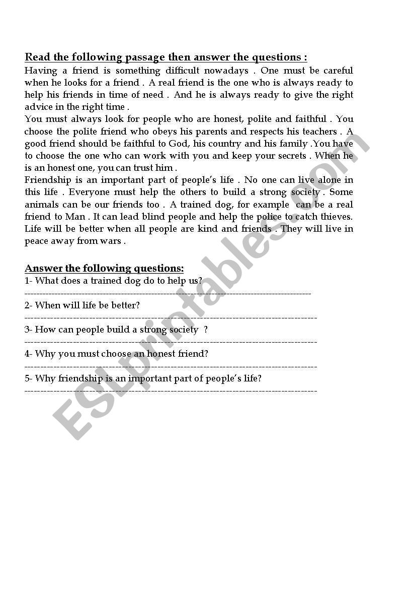 Friendship worksheet